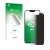 Front side of a product packaging with the brand logo upscreen. Next to it is the device Apple iPhone 14 Plus shown with the c