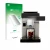 Front side of a product packaging with the brand logo upscreen. Next to it is the device DeLonghi Eletta Explore shown with th