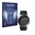 Front side of a product packaging with the brand logo Savvies. Next to it is the device Samsung Galaxy Watch (46 mm) shown wit