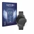 Front side of a product packaging with the brand logo Savvies. Next to it is the device Fossil Gen 5E shown with the correspon