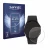 Front side of a product packaging with the brand logo Savvies. Next to it is the device Samsung Galaxy Watch 4 (40mm) shown wi