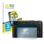 Front side of a product packaging with the brand logo BROTECT. Next to it is the device Panasonic Lumix DC-TZ202 shown with th
