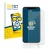 Front side of a product packaging with the brand logo BROTECT. Next to it is the device Apple iPhone Xs shown with the corresp