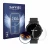 Front side of a product packaging with the brand logo Savvies. Next to it is the device Watches (Circular, ø: 44 mm) shown wit