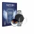 Front side of a product packaging with the brand logo Savvies. Next to it is the device Fossil Q Marshal (2.Gen) shown with th