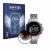 Front side of a product packaging with the brand logo Savvies. Next to it is the device Fossil Garrett HR (5. Gen) shown with 
