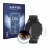 Front side of a product packaging with the brand logo Savvies. Next to it is the device Huami Amazfit GTR 2e shown with the co