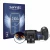 Front side of a product packaging with the brand logo Savvies. Next to it is the device Leica SL3-S (top plate display) shown 