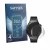 Front side of a product packaging with the brand logo Savvies. Next to it is the device Huawei Watch GT 7 Pro shown with the c
