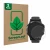 Front side of a product packaging with the brand logo ScreenLeaf. Next to it is the device Garmin Fenix 5 Plus (47 mm) shown w