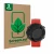 Front side of a product packaging with the brand logo ScreenLeaf. Next to it is the device Garmin Forerunner 45 shown with the
