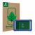 Front side of a product packaging with the brand logo ScreenLeaf. Next to it is the device Clementoni Clempad X Revolution sho