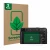 Front side of a product packaging with the brand logo ScreenLeaf. Next to it is the device Panasonic Lumix DC-TZ202D shown wit