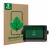 Front side of a product packaging with the brand logo ScreenLeaf. Next to it is the device Garmin ECHOMAP UHD2 9" shown with t
