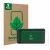 Front side of a product packaging with the brand logo ScreenLeaf. Next to it is the device BMW ConnectedRide Navigator shown w