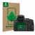 Front side of a product packaging with the brand logo ScreenLeaf. Next to it is the device Nikon Coolpix P1100 shown with the 