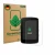 Front side of a product packaging with the brand logo ScreenLeaf. Next to it is the device Bryton Rider 650 shown with the cor