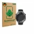 Front side of a product packaging with the brand logo ScreenLeaf. Next to it is the device Huawei Watch Ultimate 2 Black shown