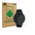 Front side of a product packaging with the brand logo ScreenLeaf. Next to it is the device Amazfit Active Max shown with the c