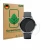 Front side of a product packaging with the brand logo ScreenLeaf. Next to it is the device Pebble Round 2 shown with the corre