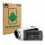 Front side of a product packaging with the brand logo ScreenLeaf. Next to it is the device Panasonic HC-V480MS shown with the 