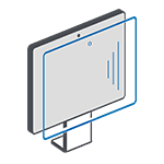 Symbolic illustration of a monitor with privacy filter – protects against side views.