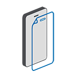 Illustration of a screen protector with cut-out, shaped to fit the smartphone.